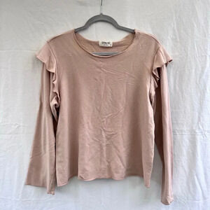 Sam And Lavi Womens Pink Long Sleeve Ruffle Round Neck Pullover Top‎ Medium